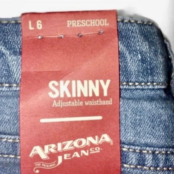 Arizona NWT Jeans Adjustable Waistband Distressed Skinny Jeans Girl’s L REG 6 - Picture 5 of 14